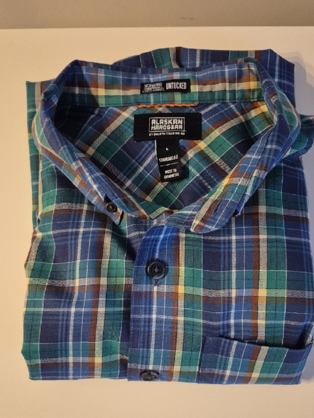 Duluth Men's Untucked Plaid Button-Up Shirt - Green/Blue - L